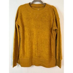 Aerie Chilled Out Mustard Yellow Textured Fleece‎ Ribbed Side Slit Sweatshirt XS
